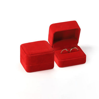 مربع أخضر داكن مخملي مجوهرات خاتم زواج التعبئة والتغليف صندوق مجوهرات